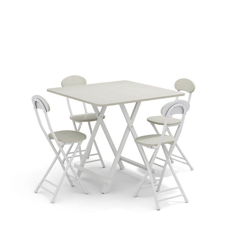 Folding Side Dining Table 2/4/6 Chairs Foldable Design Wood Grain Dinette Stools
