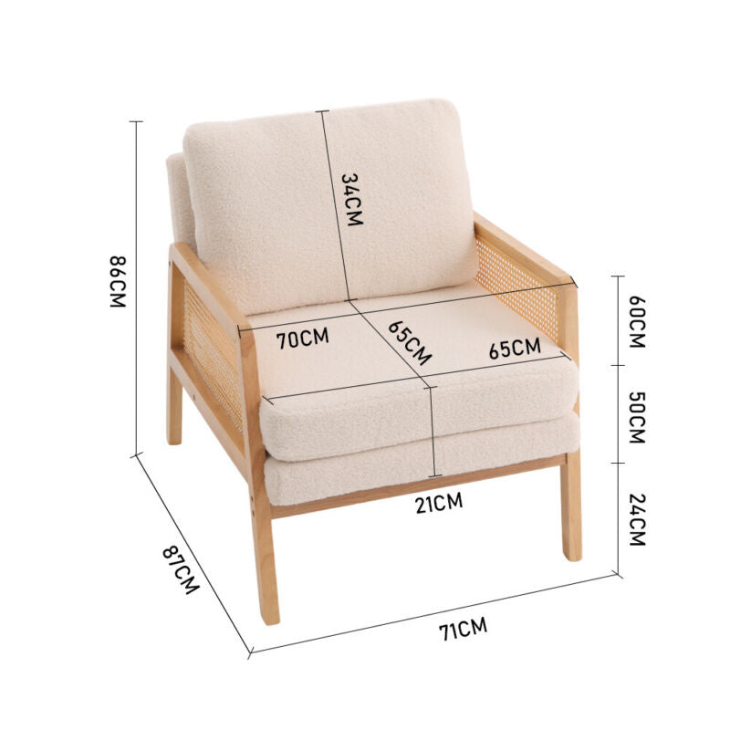 Stylish Modern Rattan Armchair Living Room Accent Chair Wooden Frame Single Sofa
