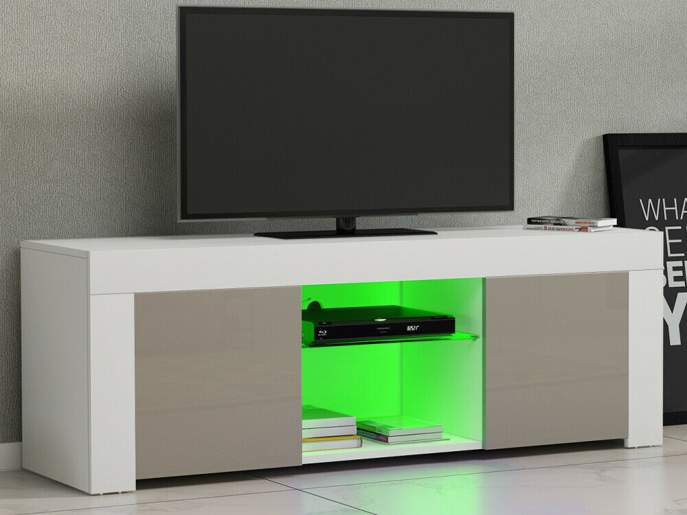 Modern TV Unit Cabinet Stand Sideboard Matt body & High Gloss Doors FREE LED