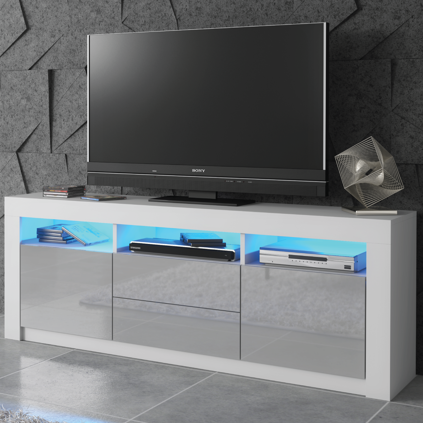 TV Unit 160cm Modern Cabinet Stand Sideboard High Gloss/Matt Doors With Free LED
