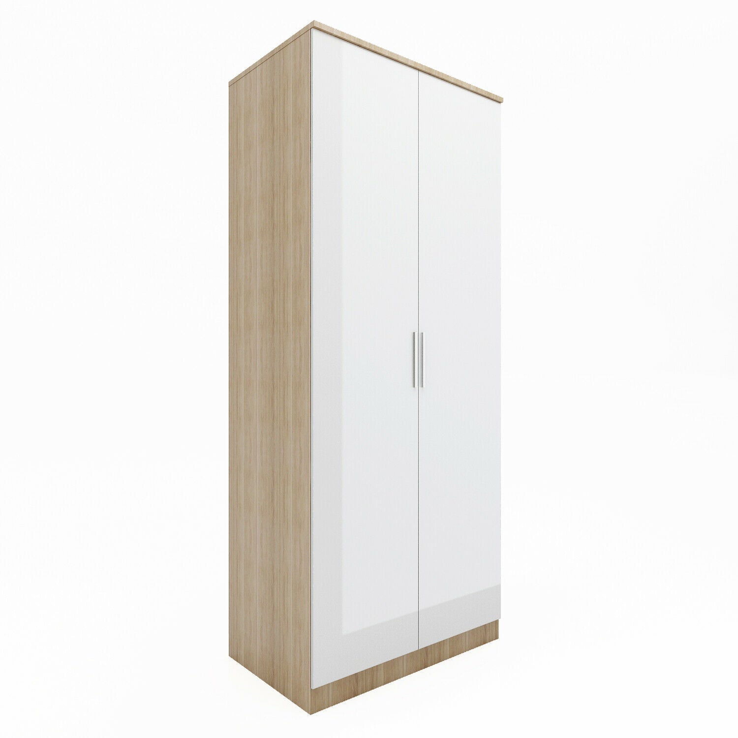 Wardrobe With Mirror 2 High Gloss Write Storage Drawers Door Shelf Bedroom