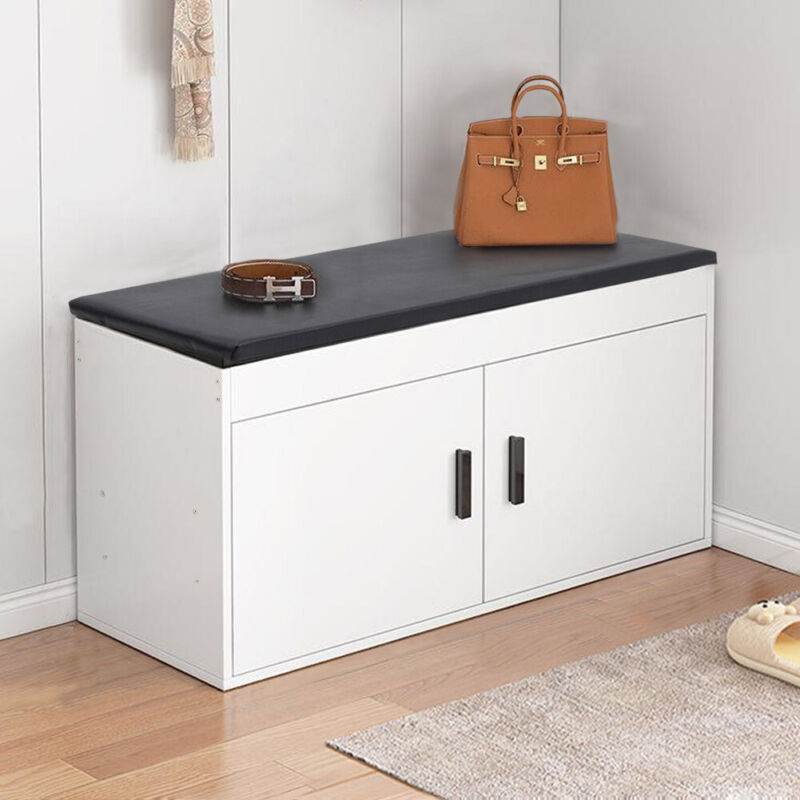 Wooden Shoe Bench with Cushion Shoes Storage Bench Padded Seat Shelves Drawers