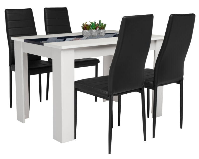 Wood Dining Table and Chairs 4 Set Pu Leather Seat Dining Kitchen Room Furniture