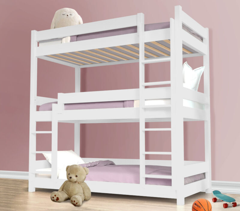 Triple Bunk Beds High Sleeper Kids Children Pine Wooden Bed Frame With Stairs