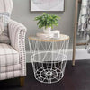COFFEE SIDE TABLE METAL WIRE REMOVABLE WOOD TOP FOLDABLE ROUND STORAGE BASKET