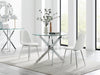 NOVARA 100cm Round Chrome Dining Table & 2 Faux Leather Corona Chrome Chairs