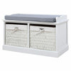 Vintage Storage Bench Woven Basket Window Seat Padded Ottoman Shoe Cabinet Porch
