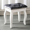 Retro Dressing Table Chair Silver Grey Seat Makeup Vanity Stool Curved Wood Legs