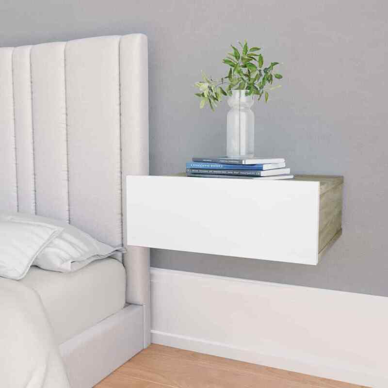 2pcs Floating Nightstands Wall-Mounted Shelf Table with Drawer Chipboard Bedroom