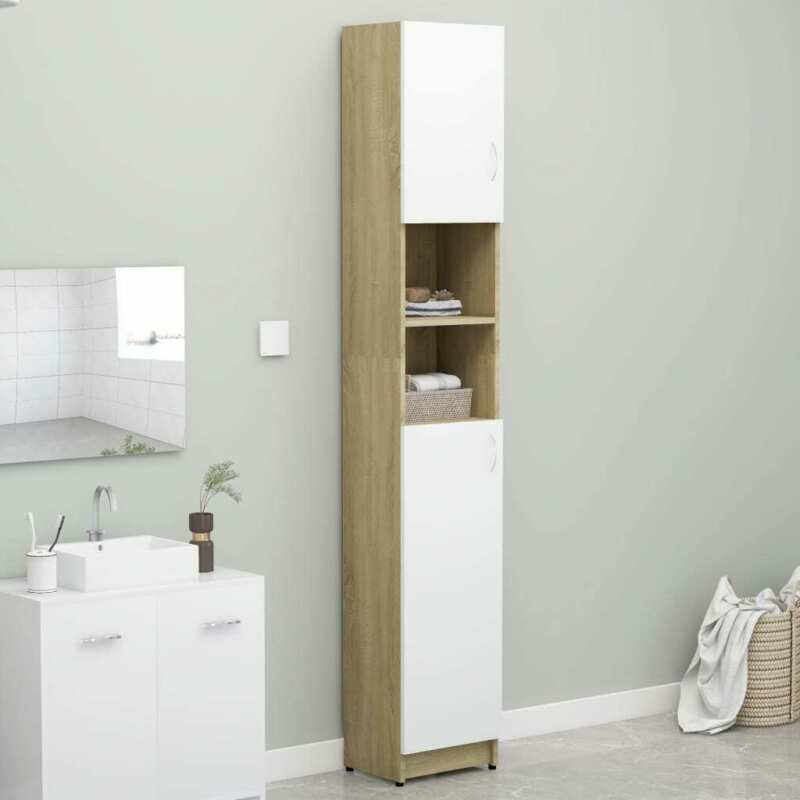 Bathroom Tallboy Cabinet Storage Cupboard Unit Freestanding with Door Shelves