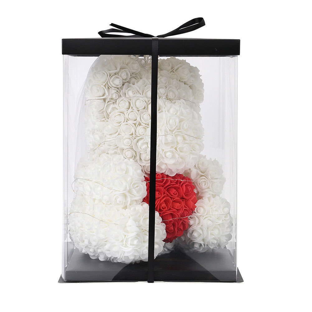 Wedding Foam Rose Flower Bear LED Light Up Floral Teddy with Box Valentine Gift