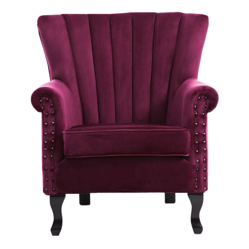 Upholstered Wing Back Chesterfield Sofa Velvet Button Tub Chair Scallop Armchair
