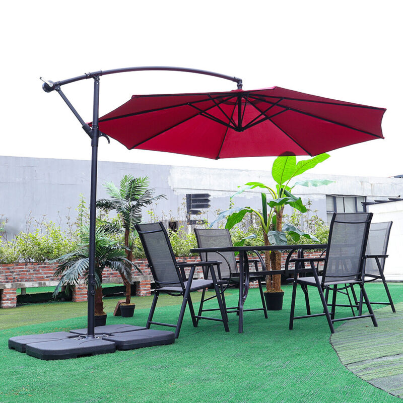 3M Banana Cantilever Umbrella Garden Parasol Hanging Tilt Crank Weight Base Set