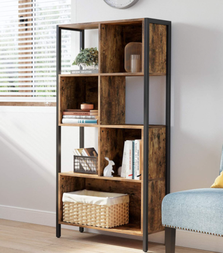 Large Industrial Bookcase Vintage Cube Unit Tall Display Rustic Metal Cabinet