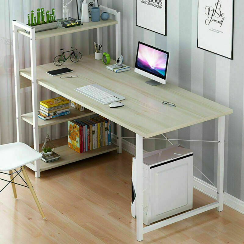 Corner Computer Desk H-shaped PC Laptop Table Home Office Workstation +4 Shelves
