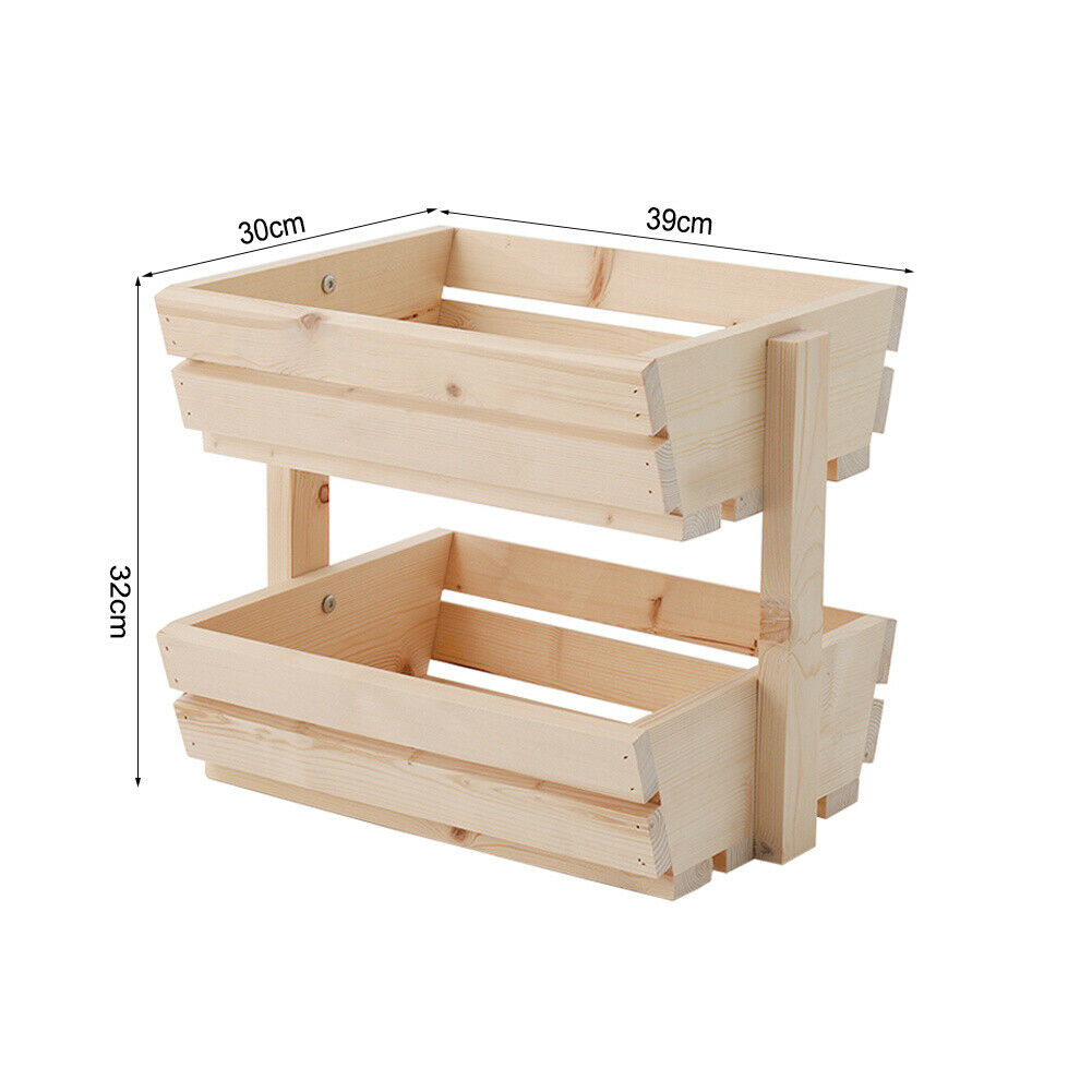 2/3 Tier Fruit Vegetable Wood Stand Storage Basket Holder Display Rack Organiser