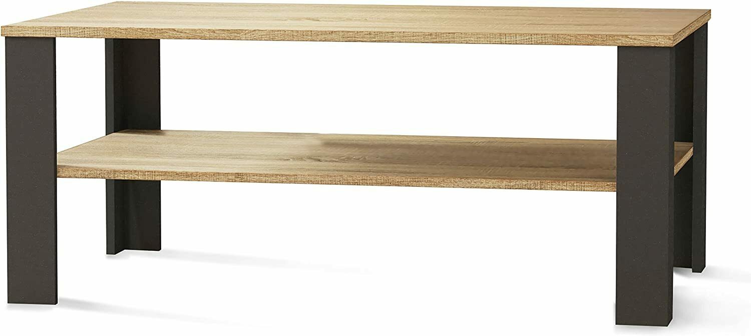 Large Modern Coffee Table with Storage Shelf Vintage 2-Tier Center Table Accent