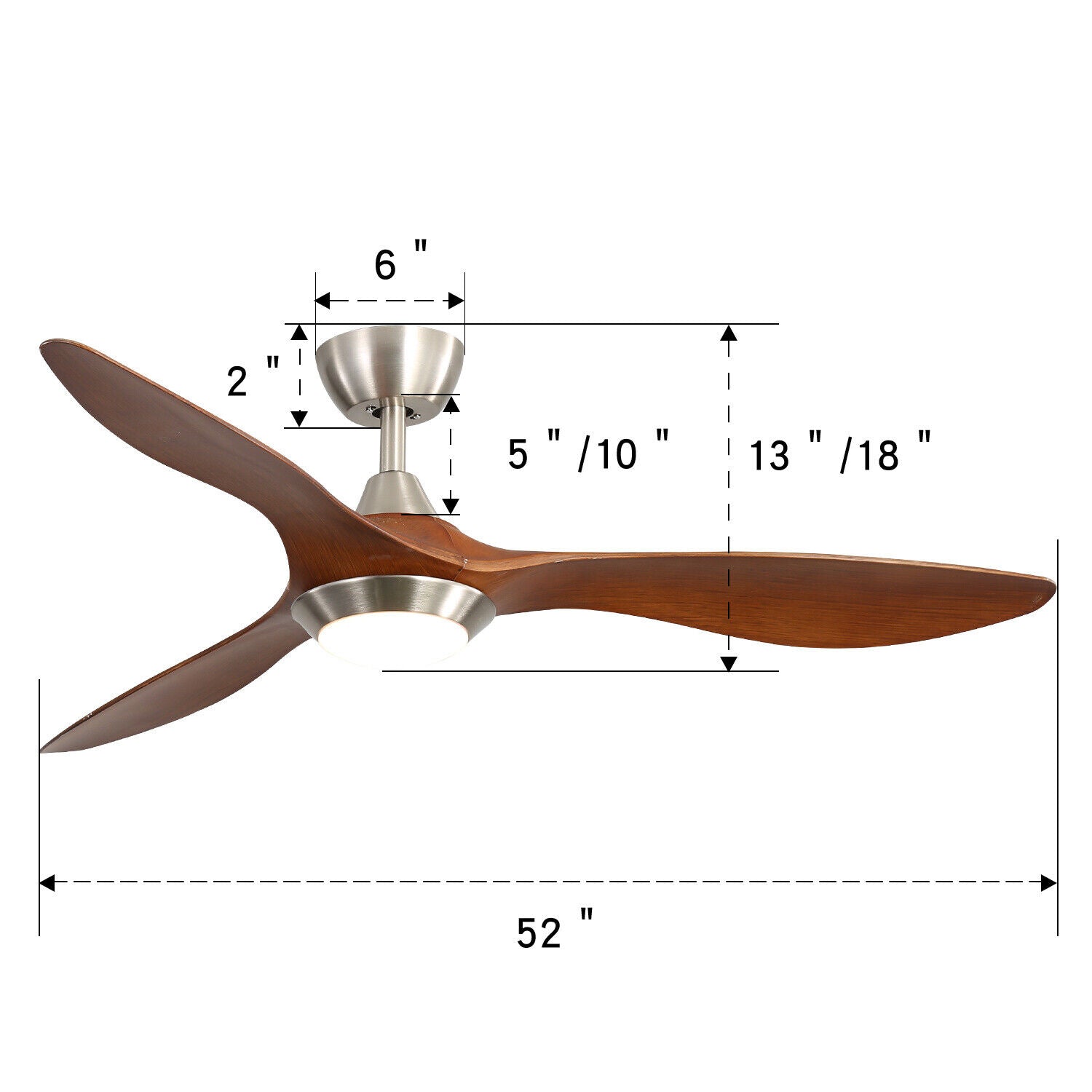 52" Ceiling Fan with Light Remote Control 3 Blades 6 Speed Wind Timer Adjustable