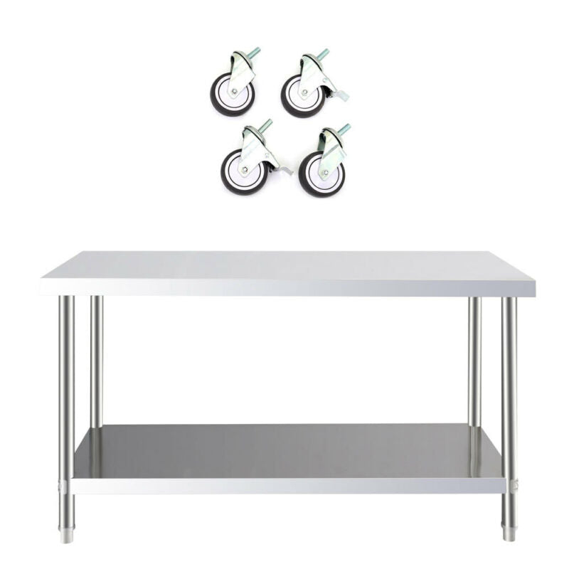 Stainless Steel Commercial Catering Table Work Bench Kitchen OverShelf ON Wheels