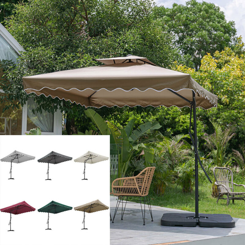 SQUARE GARDEN CANTILEVER PARASOL WITH CRANK FOR PATIO SUN SHADE HANGING UMBRELLA