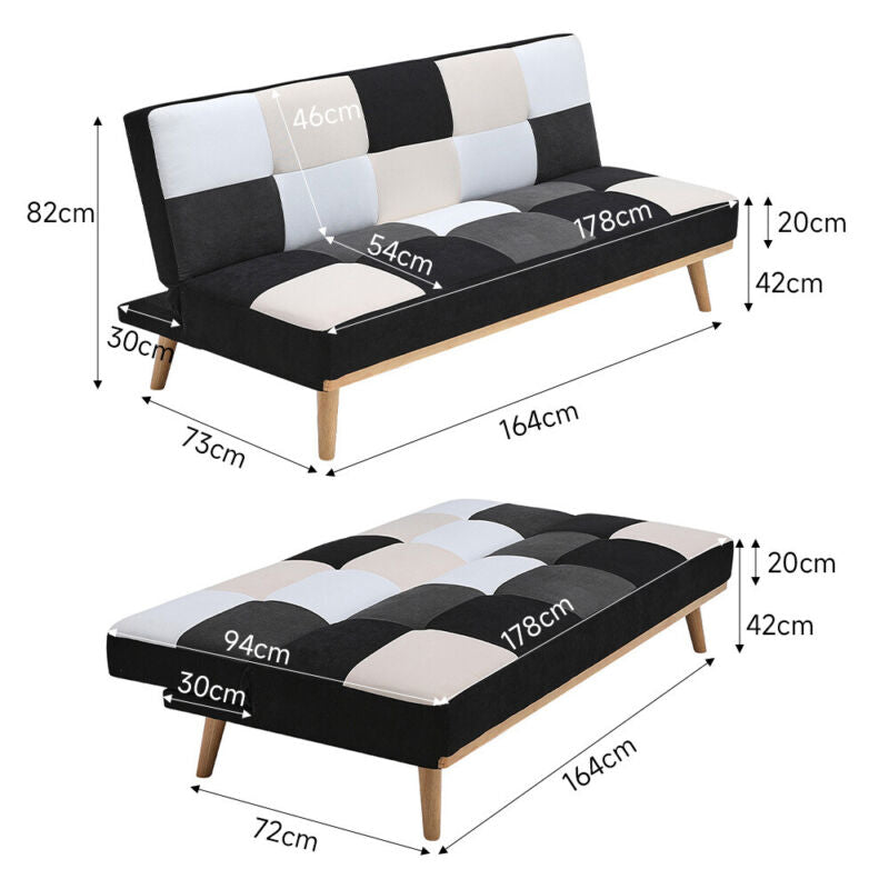 178cm Patchwork Fabric Sofa Bed Small Recliner Couch Sofa Single Sleeper Sofabed