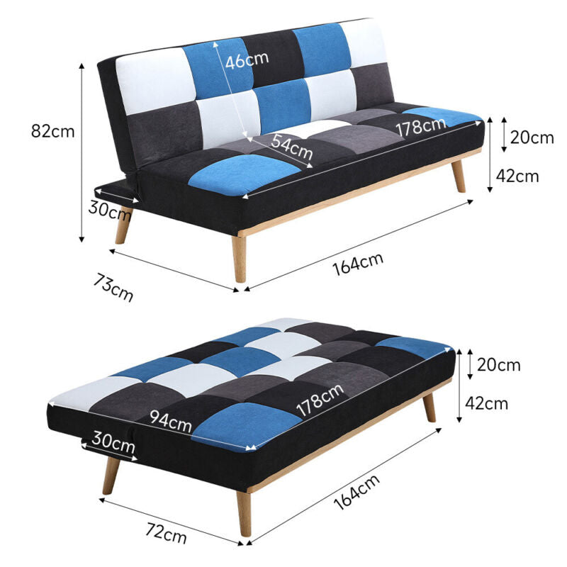 178cm Patchwork Fabric Sofa Bed Small Recliner Couch Sofa Single Sleeper Sofabed