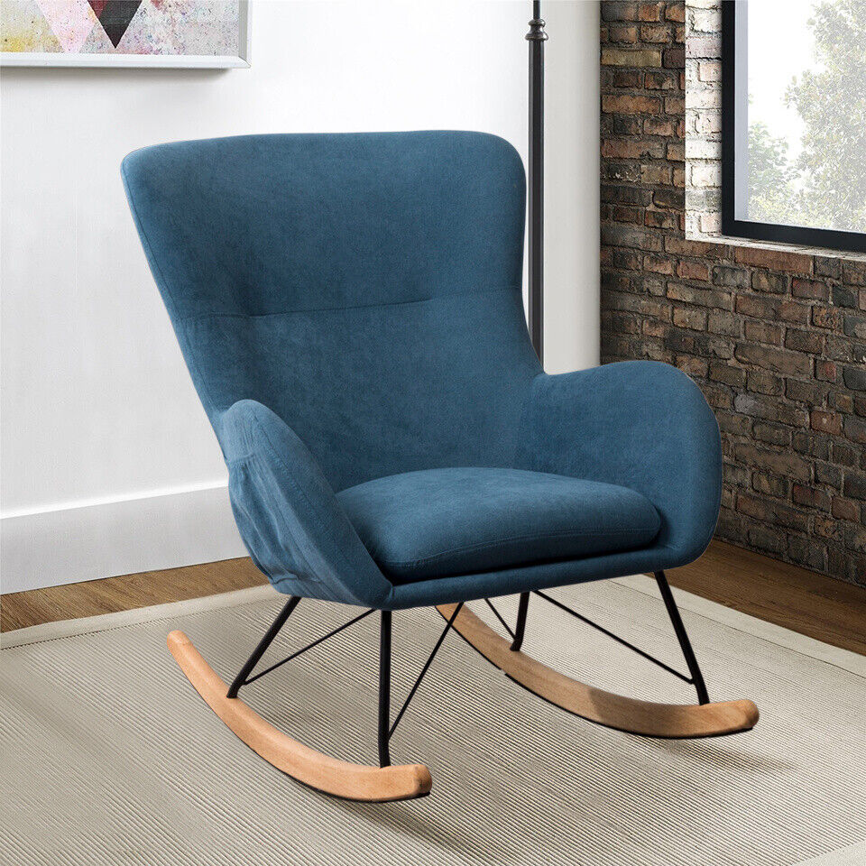Wing Back Rocking Chair Tufted Upholstered Velvet Accent Nursery Rocker Chairs