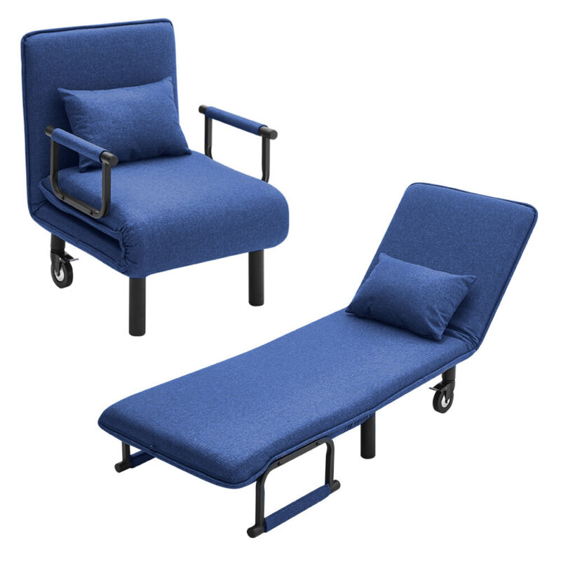 Linen Fabric Folding 2 in 1 Single Sofa Bed Chair Armchair Sleeper Guest Bedroom