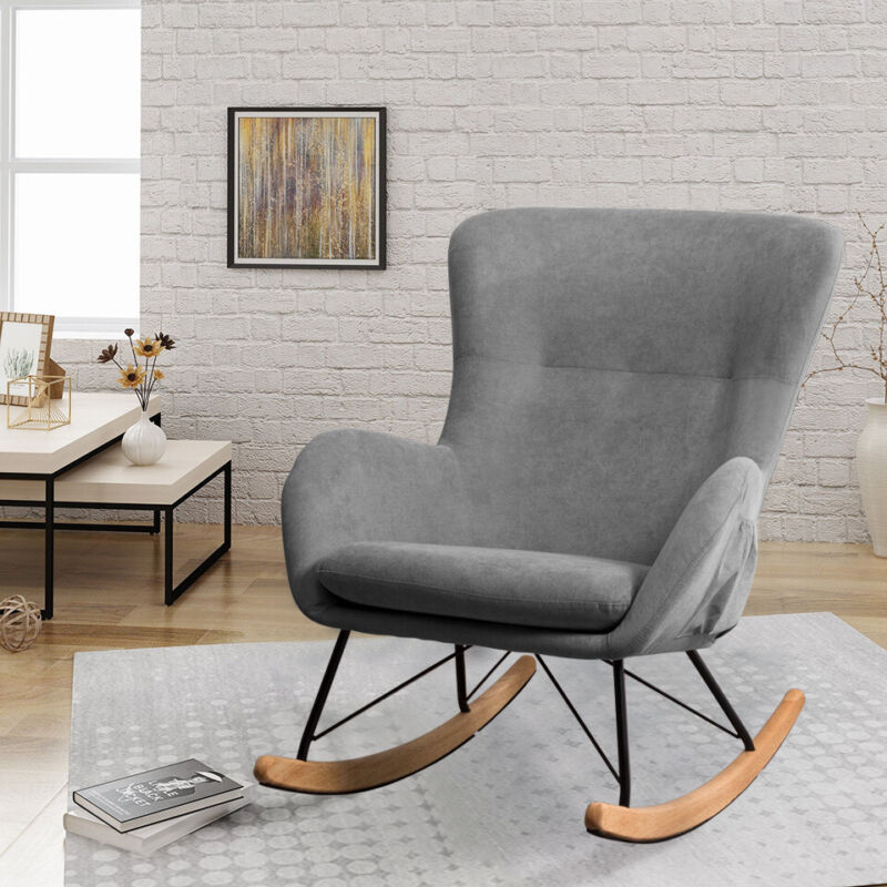 Upholestered Linen Velvet Rocking Swing Armchair Sofa Lounge Chair Leisure Relax