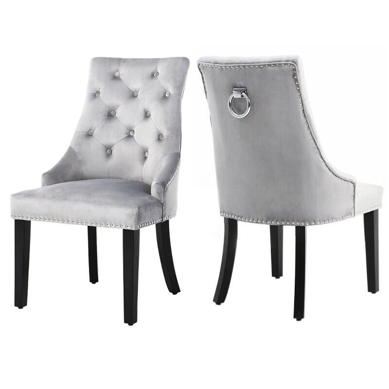 Set of 2/4 Velvet Accent Dining Chairs Tufted Studded Chair Kitchen Dining Room