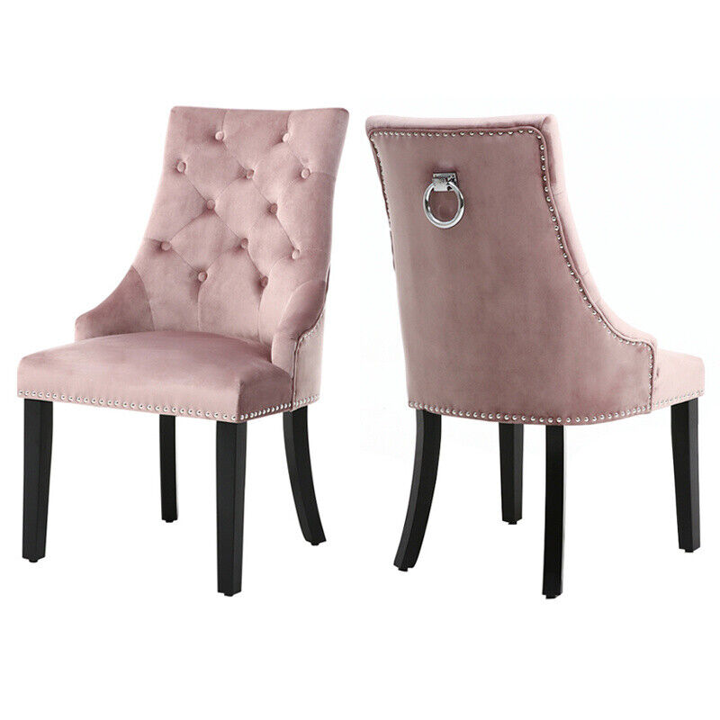 Set of 2/4 Velvet Accent Dining Chairs Tufted Studded Chair Kitchen Dining Room