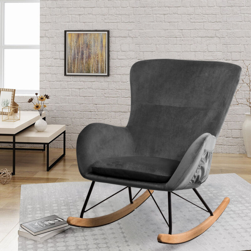 Upholestered Linen Velvet Rocking Swing Armchair Sofa Lounge Chair Leisure Relax