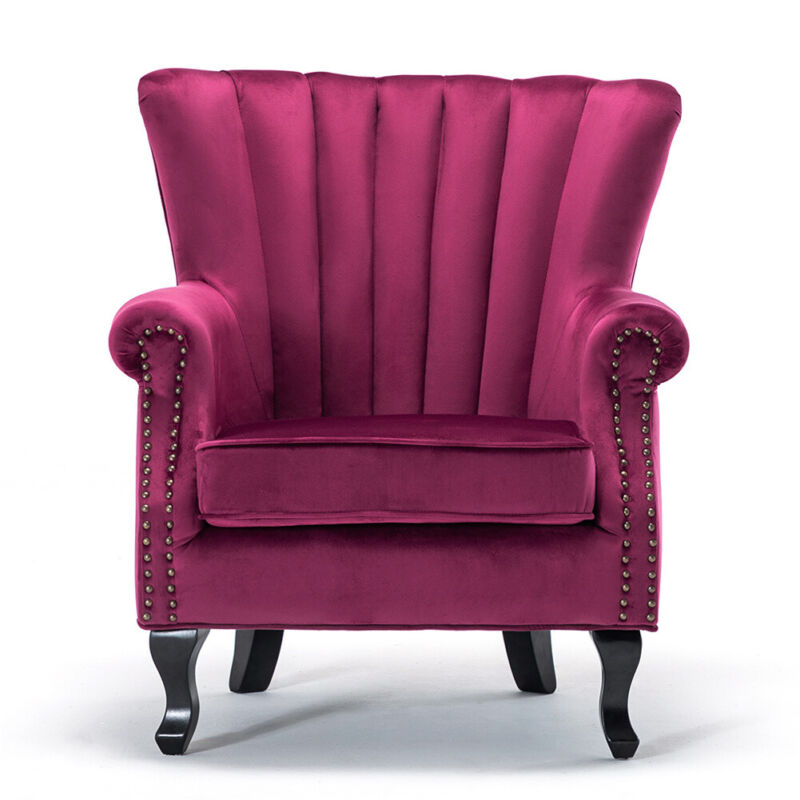 Chesterfield Wing Back Armchair Button Fabric Upholstered Lounge Tub Sofa Chair