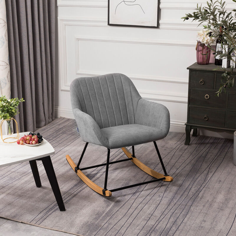 Upholestered Linen Velvet Rocking Swing Armchair Sofa Lounge Chair Leisure Relax