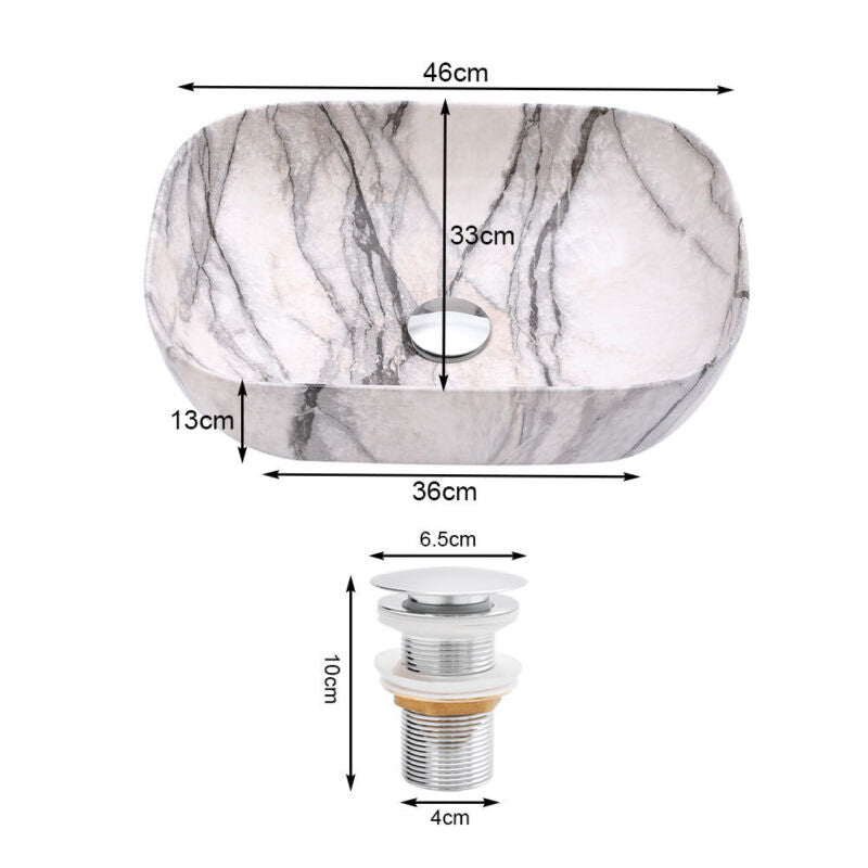 MULTI SHAPE BATHROOM CLOAKROOM COUNTERTOP CERAMIC BASIN SINK & POP UP WASTE SETS