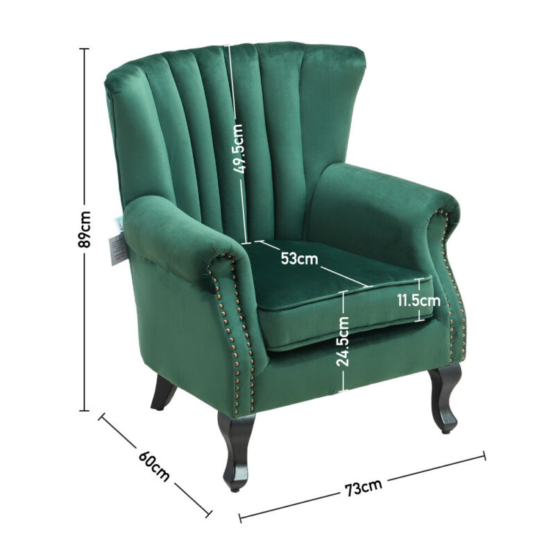 Chesterfield Wing Back Armchair Button Fabric Upholstered Lounge Tub Sofa Chair