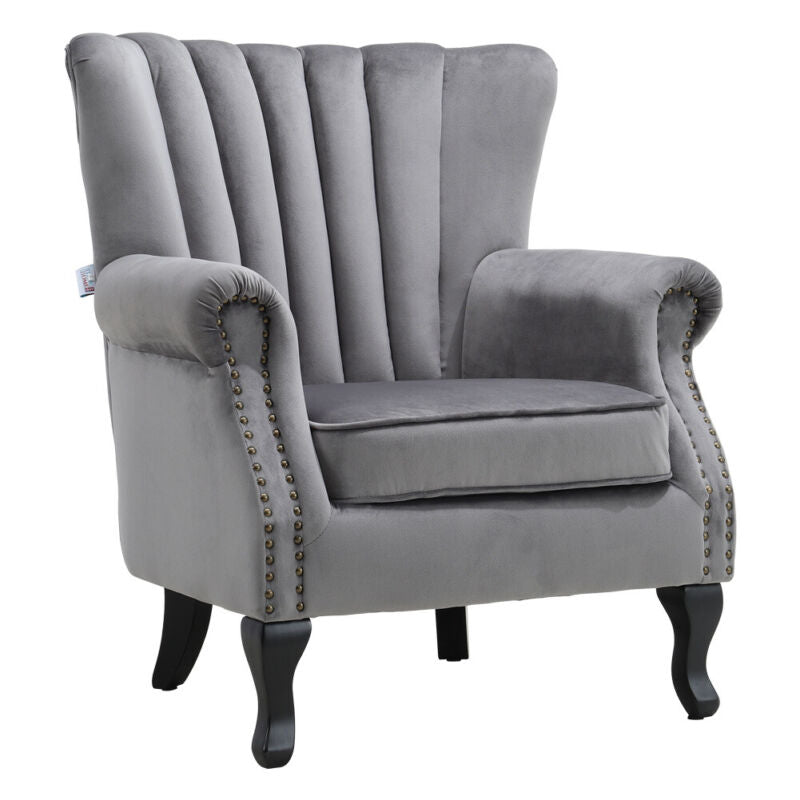 Chesterfield Wing Back Armchair Button Fabric Upholstered Lounge Tub Sofa Chair