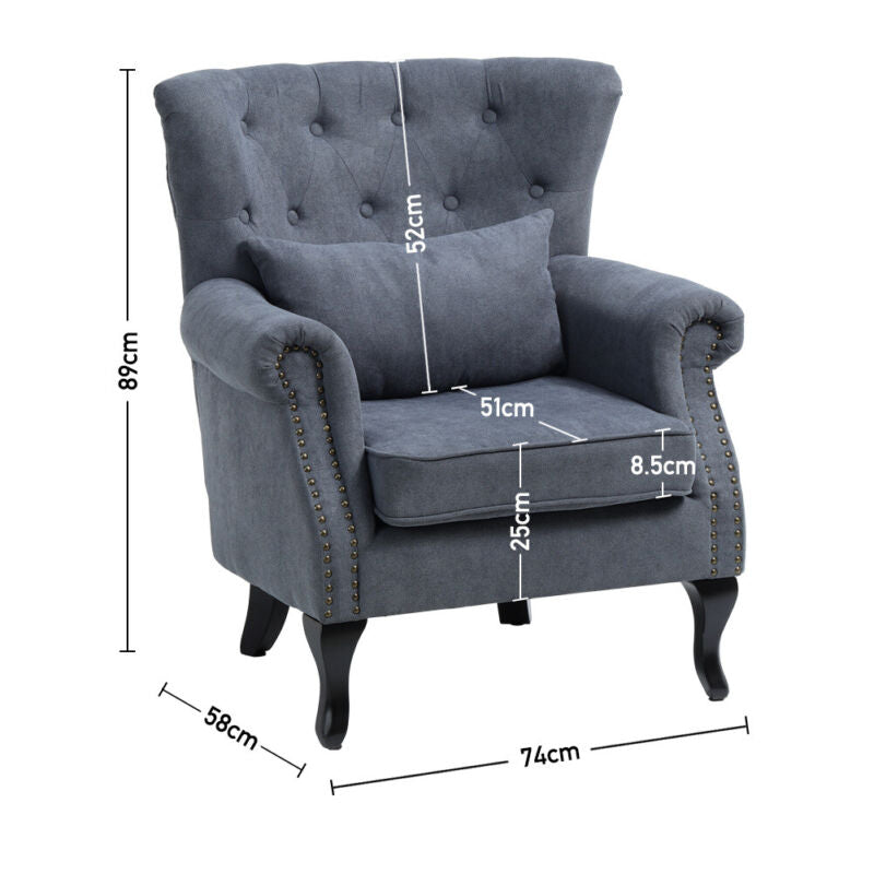 Chesterfield Wing Back Armchair Button Fabric Upholstered Lounge Tub Sofa Chair