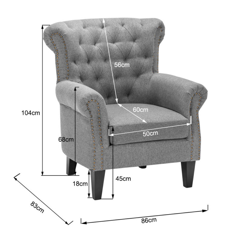 Chesterfield Wing Back Armchair Button Fabric Upholstered Lounge Tub Sofa Chair