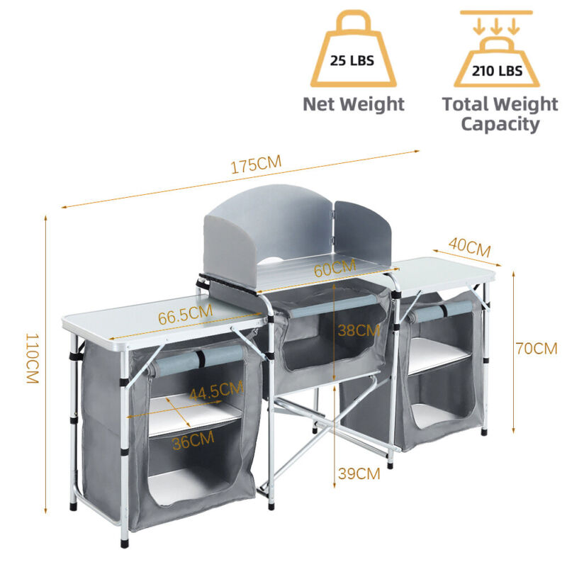 Outdoor Camping Kitchen Stand Kitchen Compartments Storage Stable with Carry Bag