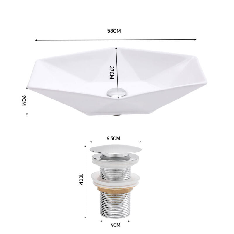 MULTI SHAPE BATHROOM CLOAKROOM COUNTERTOP CERAMIC BASIN SINK & POP UP WASTE SETS