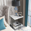 Real Marble Side End Table Golden Frame Nightstand Storage for Artworks Bonsai