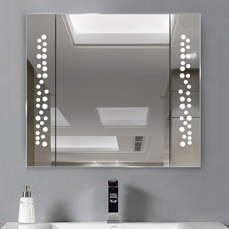 Bathroom Storage Mirror Cabinet Shelf White LED Wall Mirror with Demister Pad UK