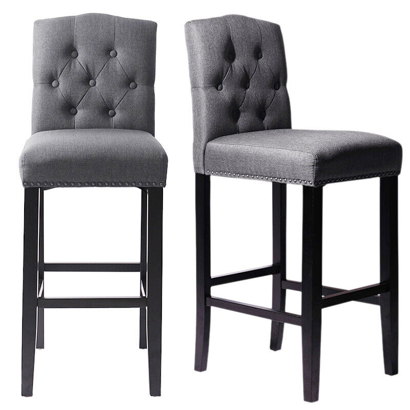 Grey Linen Fabric Breakfast Dining Chairs Bar Stools Wood Barstools Stool Chair