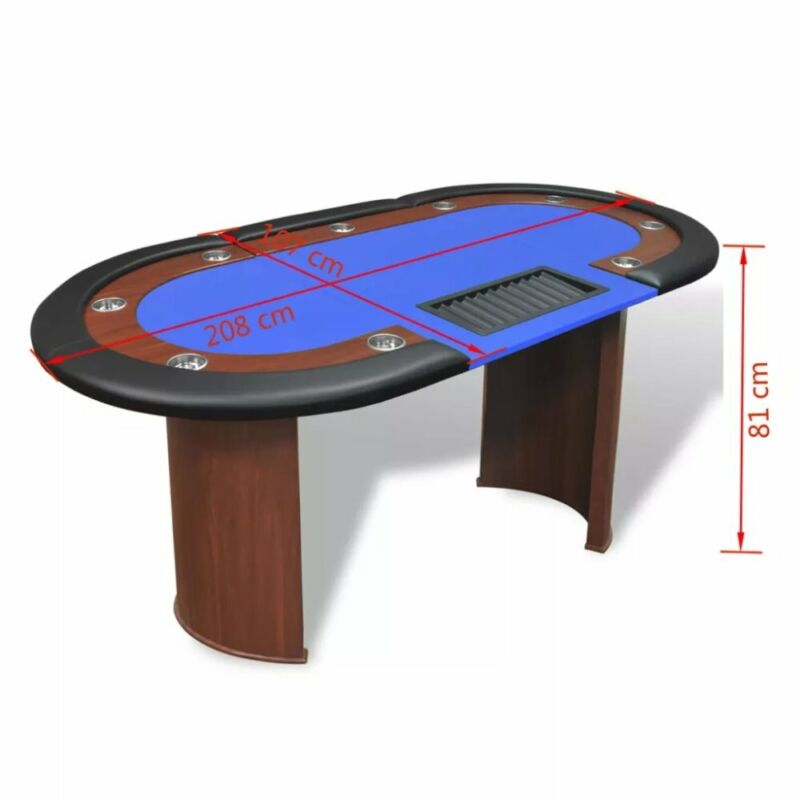 10 Player Casino Poker Table Desk Dealer Area with Removable Chip Tray Home Game