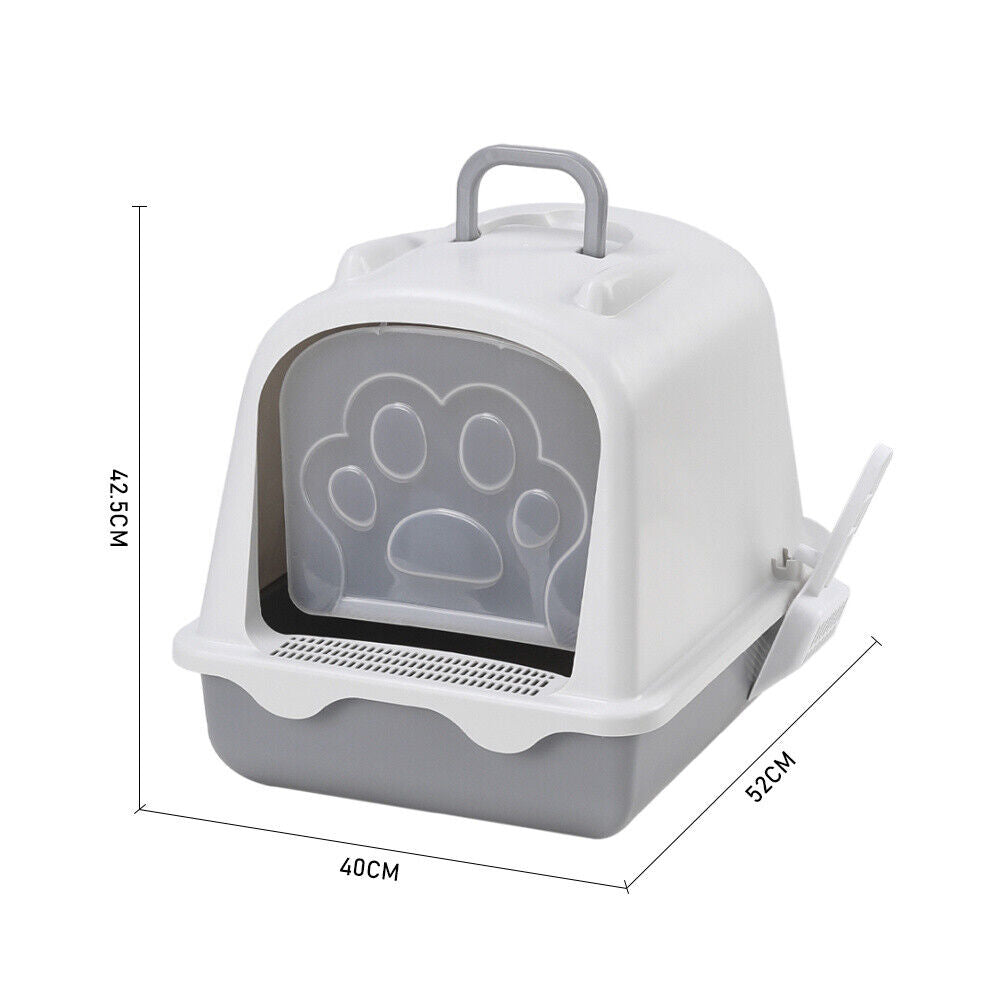 Hooded Cat Kitten Litter Tray Enclosed Pet Loo Toilet Box with Scoop Easy Clean