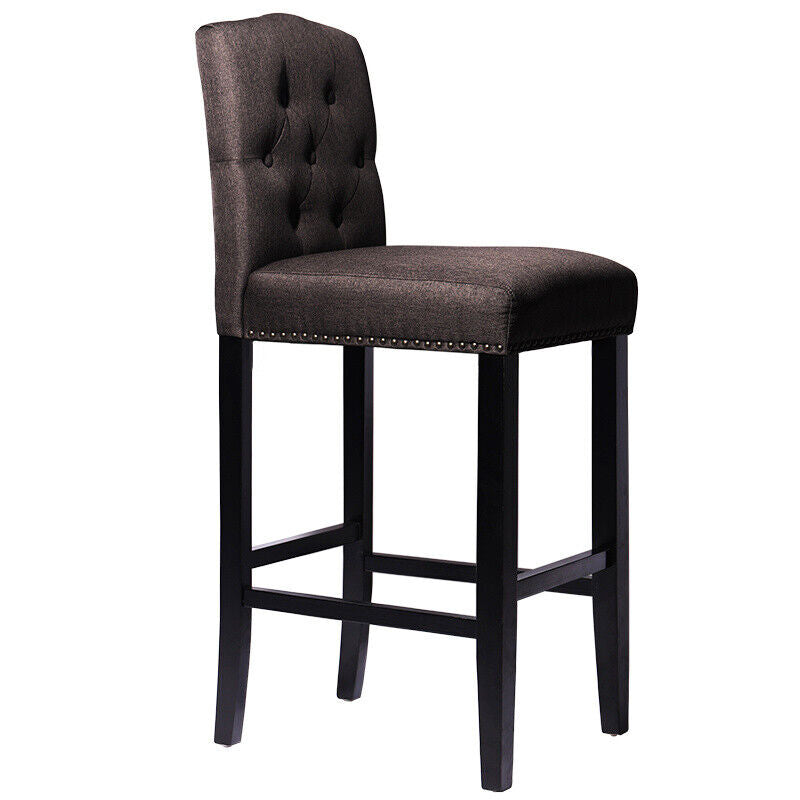 Grey Linen Fabric Breakfast Dining Chairs Bar Stools Wood Barstools Stool Chair