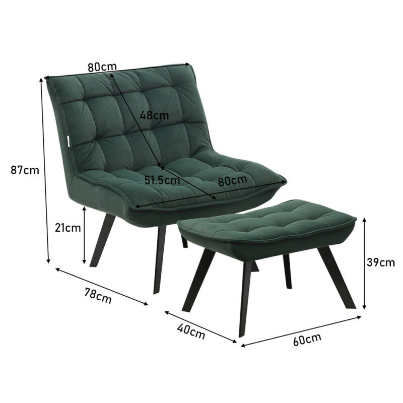 Upholstered Velvet Tufted Accent Chair Tub Armchair Lounge Sleep Sofa With Stool