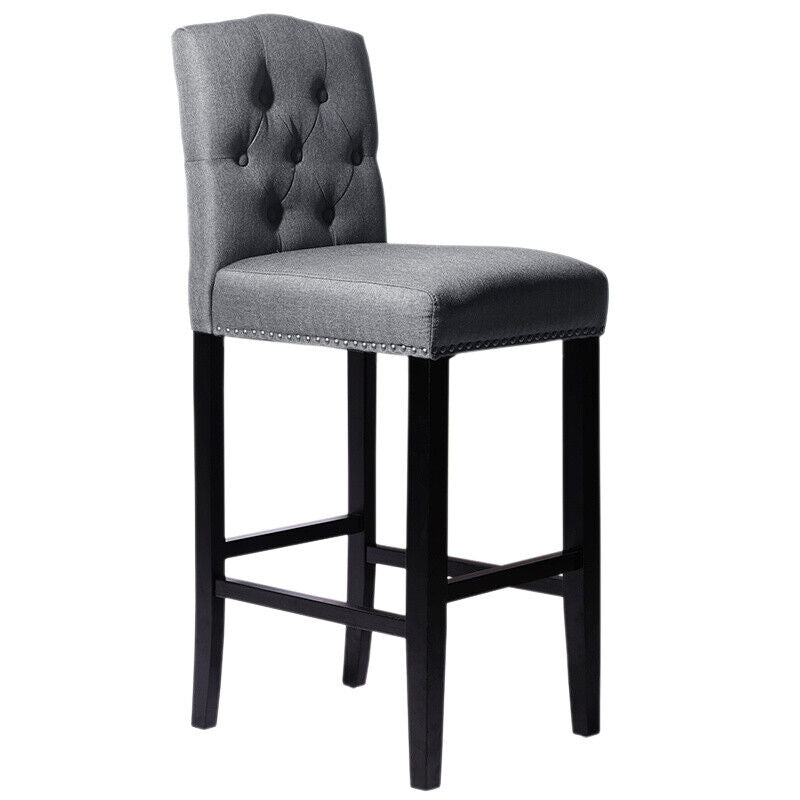 Grey Linen Fabric Breakfast Dining Chairs Bar Stools Wood Barstools Stool Chair