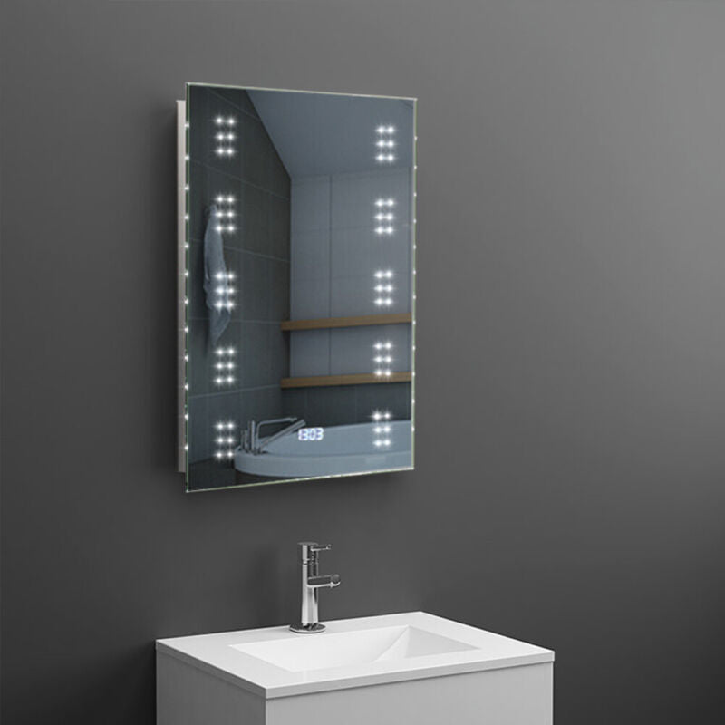 Bathroom Storage Mirror Cabinet Shelf White LED Wall Mirror with Demister Pad UK